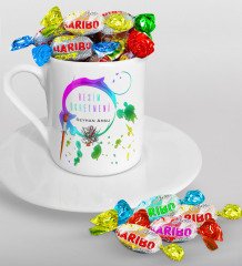 Kişiye Özel Resim Öğretmeni Türk Kahvesi Fincanı ve Haribo Şeker Hediye Seti-4