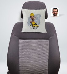 Kişiye Özel İsimli Erkek Yol Mühendisi Karikatürlü Kare Araç Koltuk Yastığı-1