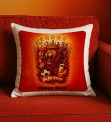 BK Gift Kişiye Özel Sarı Kırmızı 5 Yıldız Aslan Taraftar Tasarımlı Beyaz Kırlent Yastık-1, Taraftar Hediyesi, Doğum Günü Hediyesi, Arkadaşa Hediye