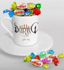 Kişiye Özel Satranç Öğretmeni Türk Kahvesi Fincanı ve Haribo Şeker Hediye Seti
