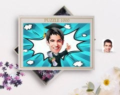 Kişiye Özel Erkek Mezun Karikatürlü 1000 Parça Profesyonel Puzzle-1
