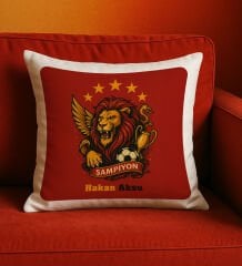 BK Gift Kişiye Özel Sarı Kırmızı 5 Yıldız Aslan Taraftar Tasarımlı Beyaz Kırlent Yastık-2, Taraftar Hediyesi, Doğum Günü Hediyesi, Arkadaşa Hediye