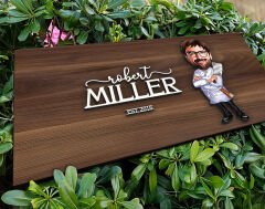 BK Gift Kişiye Özel Erkek Chef Karikatürlü Kabartma Tasarım Antik Ceviz Ahşap Tabela-1, Dekoratif Tabela, Rustik Ev Dekorasyonu