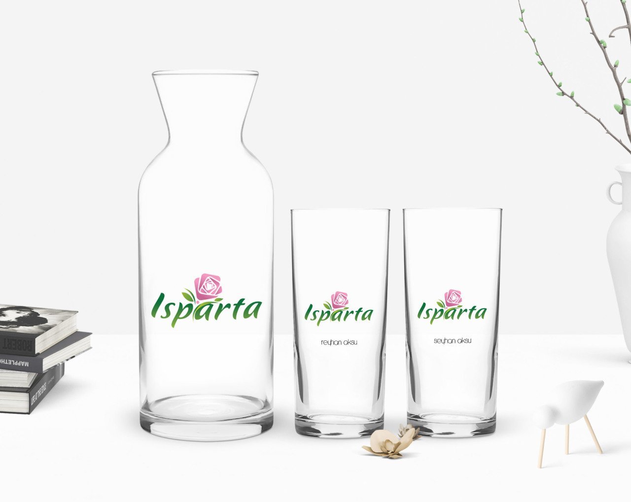 Kişiye Özel Renkli Baskılı Isparta Tasarımlı Turistik İkili Rakı Bardağı ve Karaf Hediye Seti-2