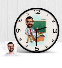 Kişiye Özel Öğretmen Karikatür Ahşap Duvar Saati - 2