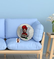 Kişiye Özel Erkek Chef Karikatürlü Yuvarlak Dekoratif Kırlent Yastık-10