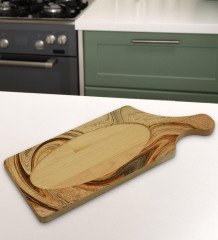 BK Gift Mermer Tasarımlı Dikdörtgen Şeklinde Doğal Ahşap Servis ve Sunum Tabağı Model 16
