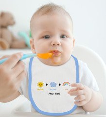 BK Kids Kişiye Özel Mavi Bebek Mama Önlüğü - Model 70