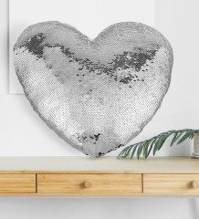 Kişiye Özel Sevgililer Günü Gümüş Yaldız Sihirli Kalp Yastık - 57