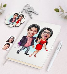 Kişiye Özel Sevgili Karikatürlü Beyaz Defter Kalem ve Anahtarlık Hediye Seti-4