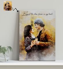BK Gift Kişiye Özel Sulu Boya Tasarımlı Kanvas Tablo-1 (30x50), Sevgiliye Hediye, Sevgililer Günü Hediyesi