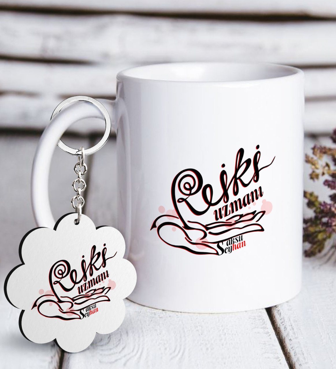 Kişiye Özel Mesleki Reiki Uzmanı Beyaz Kupa ve Anahtarlık Hediye Seti-2