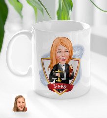 Kişiye Özel İsimli Kadın Avukat Karikatürlü Beyaz Kupa Bardak-1