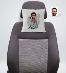 Kişiye Özel İsimli Erkek Karikatürlü Kare Araç Koltuk Yastığı-2