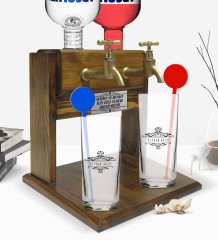 Kişiye Özel Renkli Baskılı İsimli İkili Vodka Bardağı ve Çift Musluklu Doğal Ahşap Vodka Standı-8