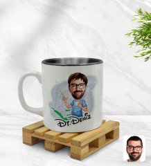 Kişiye Özel Erkek Diş Hekimi Karikatürlü İçi Siyah Renkli Kupa Bardak Model 4