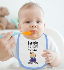 BK Kids Kişiye Özel Mavi Bebek Mama Önlüğü - Model 71
