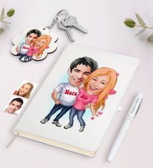 Kişiye Özel Sevgili Karikatürlü Beyaz Defter Kalem ve Anahtarlık Hediye Seti-5