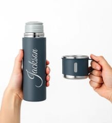 BK Gift Kişiye Özel İsimli Üçlü Bardak Paslanmaz Gri Çelik Termos Seti 500 ML, Arkadaşa Hediye, Sevgiliye Hediye, Yeni İş Hediyesi
