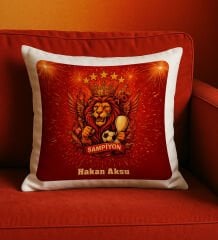 BK Gift Kişiye Özel Sarı Kırmızı 5 Yıldız Aslan Taraftar Tasarımlı Beyaz Kırlent Yastık-4, Taraftar Hediyesi, Doğum Günü Hediyesi, Arkadaşa Hediye