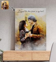 BK Gift Kişiye Özel Sulu Boya Tasarımlı Kanvas Tablo-1 (50x70), Sevgiliye Hediye, Sevgililer Günü Hediyesi