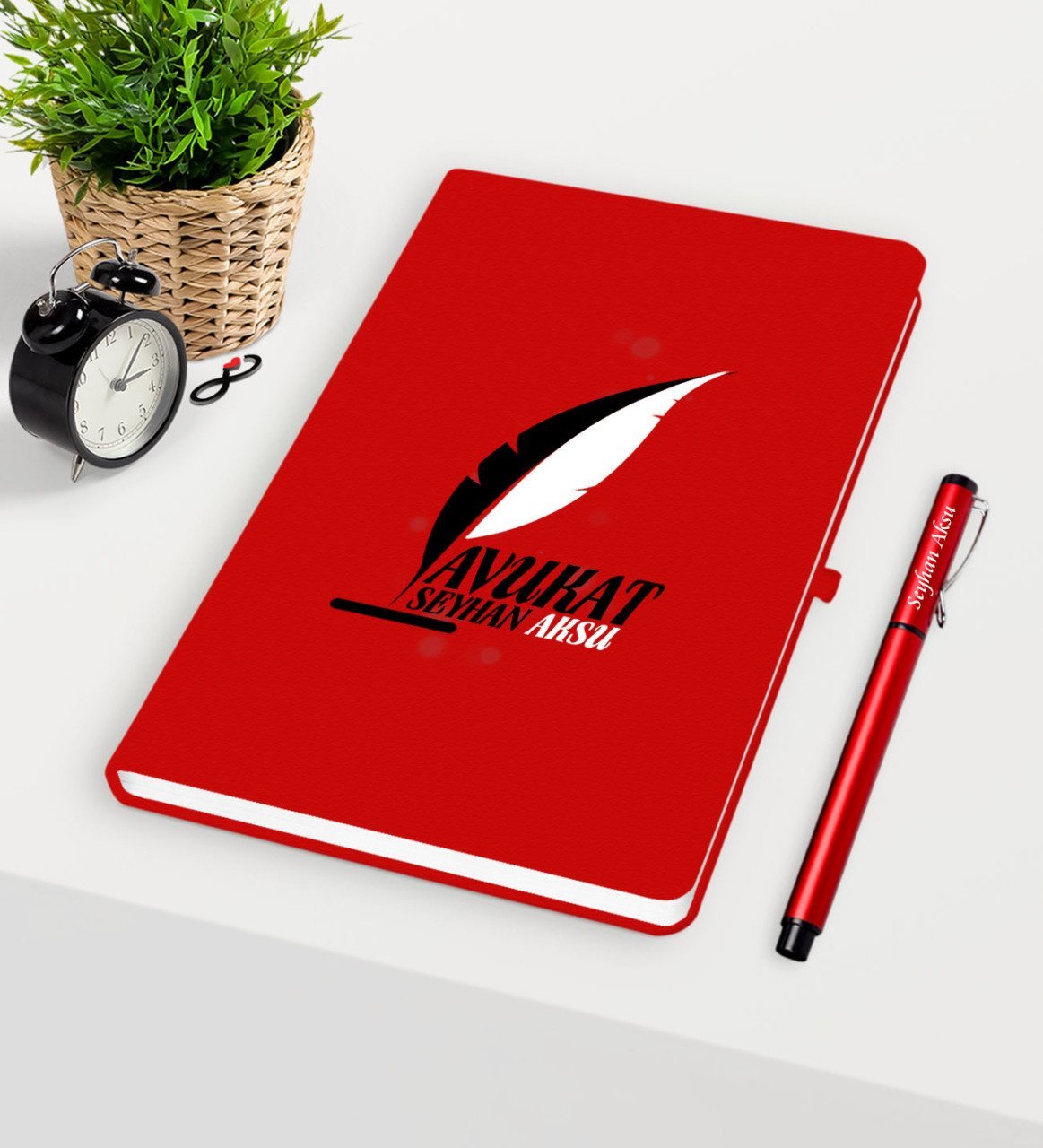 Kişiye Özel Avukat Temalı Kırmızı Defter Kalem Seti - 8