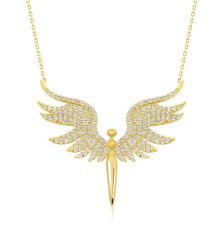 Zirkon Taşlı Gold Melek Kolye