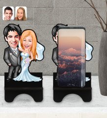 Kişiye Özel Evleniyoruz Karikatürlü Ahşap Biblo Telefon Standı-5
