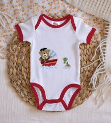 BK Kids Sevimli Kaptan Tasarımlı Kırmızı Bebek Body Zıbın-2