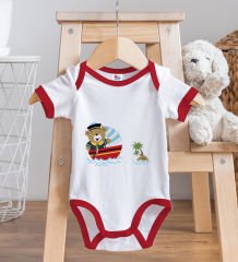 BK Kids Sevimli Kaptan Tasarımlı Kırmızı Bebek Body Zıbın-2