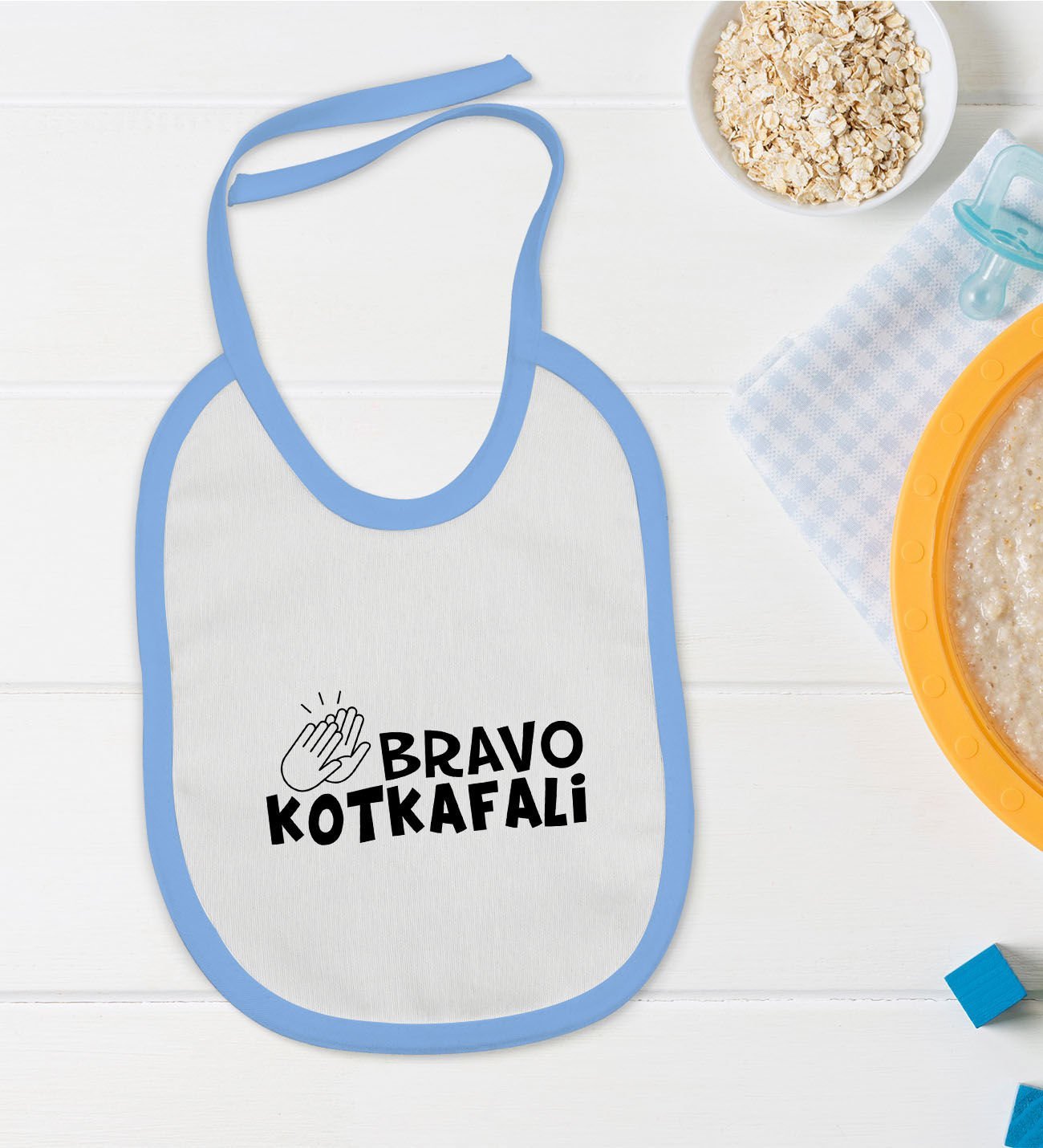 BK Kids Bravo Kotkafali Tasarımlı Mavi Bebek Mama Önlüğü-1