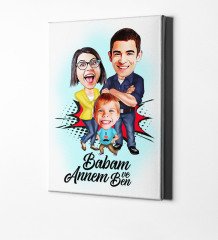 Babalar Gününe Özel Annem Babam ve Ben Karikatür Kanvas Tablo (50 x 70 cm.) 1