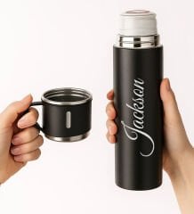 BK Gift Kişiye Özel İsimli Üçlü Bardak Paslanmaz Siyah Çelik Termos Seti 500 ML, Arkadaşa Hediye, Sevgiliye Hediye, Yeni İş Hediyesi