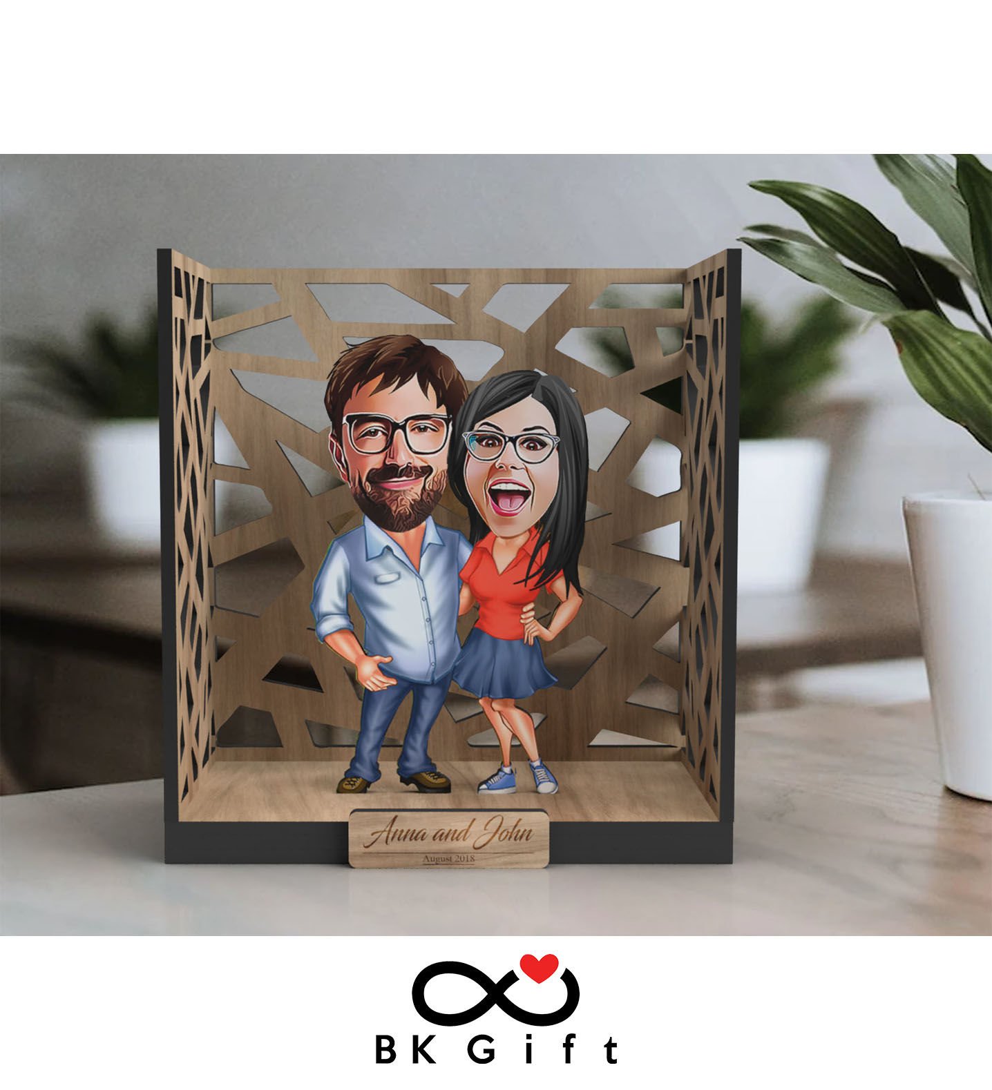 BK Gift Kişiye Özel 3D Ahşap Karikatürlü Çift/Sevgili Bahçe Biblosu, Sevgililer Günü Hediyesi, Doğum Günü Hediyesi, Yıl Dönümü Hediyesi-7
