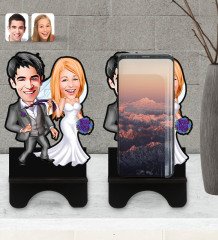 Kişiye Özel Evleniyoruz Karikatürlü Ahşap Biblo Telefon Standı-6