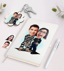 Kişiye Özel Sevgili Karikatürlü Beyaz Defter Kalem ve Anahtarlık Hediye Seti-7