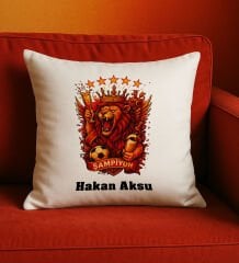 BK Gift Kişiye Özel Sarı Kırmızı 5 Yıldız Aslan Taraftar Tasarımlı Beyaz Kırlent Yastık-6, Taraftar Hediyesi, Doğum Günü Hediyesi, Arkadaşa Hediye