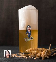 Kişiye Özel Kadın Patron Karikatürlü Renkli Baskılı Hiball Bira Bardağı-4