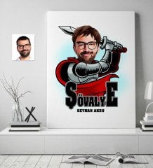 Kişiye Özel Şövalye Karikatürlü Kanvas Tablo (50 x 70 cm.) 1