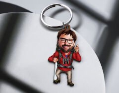BK Gift Kişiye Özel Gezgin Karikatürlü Ahşap Anahtarlık-1 Sevgiliye Hediye, Arkadaşa Hediye, Doğum Günü Hediyesi