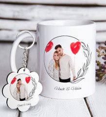 Kişiye Özel İsimli Fotoğraflı Beyaz Kupa ve Anahtarlık Hediye Seti-25