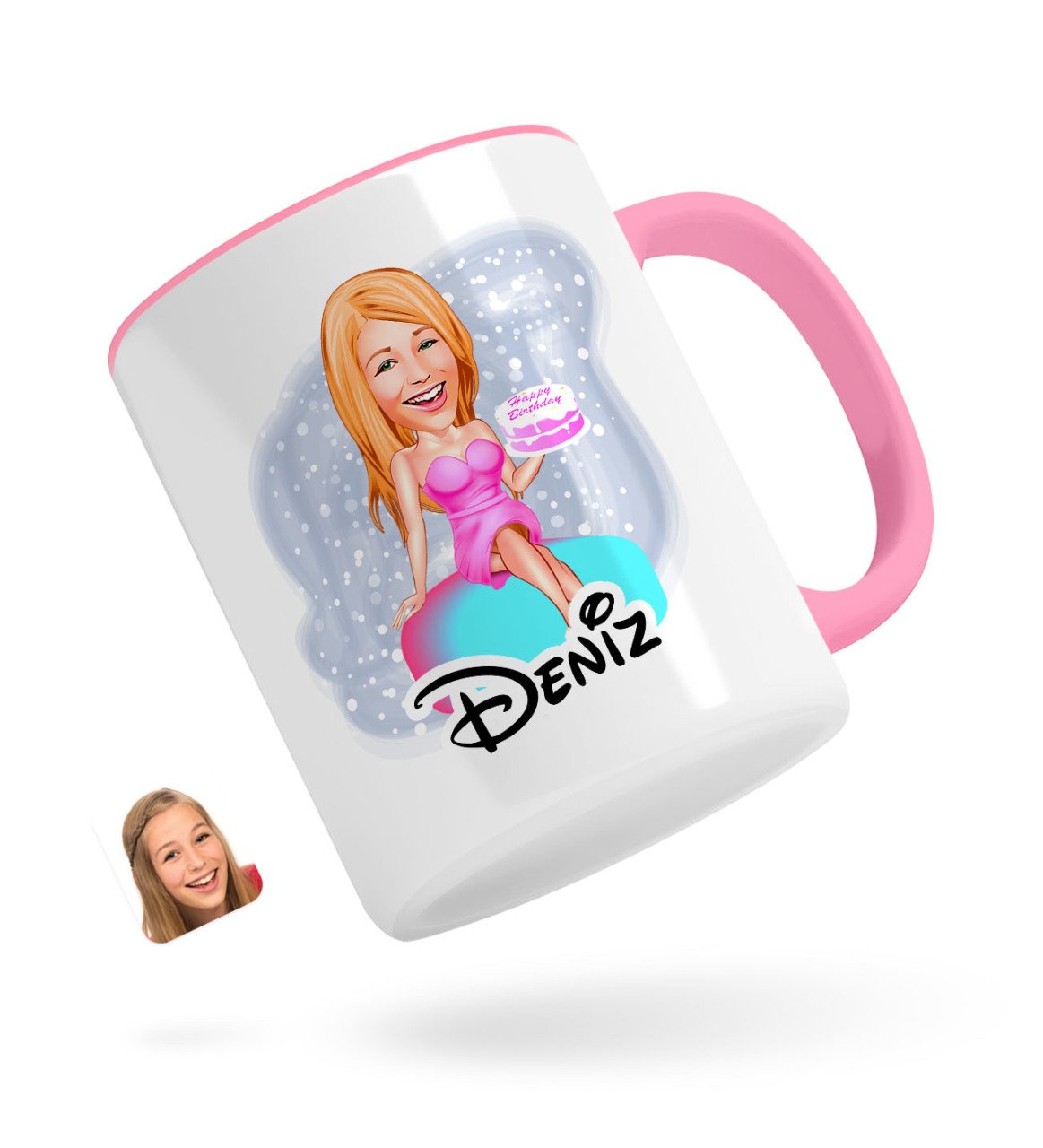 Kişiye Özel Kadın Doğum Günü Karikatürlü Pembe Kupa Bardak-2