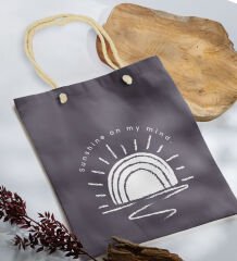 BK Gift Yaz Temalı Antrasit Halat Saplı Kumaş Plaj Çantası -22, Baskılı Omuz Çantası, Alışveriş Çantası, Arkadaşa Hediye, Sevgiliye Hediye