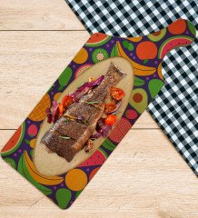 BK Gift Meyveler Tasarımlı Dikdörtgen Şeklinde Doğal Ahşap Servis ve Sunum Tabağı Model 1