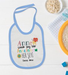 BK Kids Kişiye Özel Mavi Bebek Mama Önlüğü - Model 74