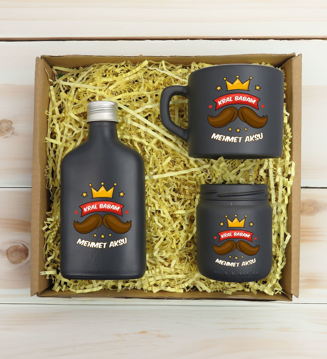 BK Gift Kişiye Özel İsimli DTF Baba Temalı Antrasit Kahve Fincanı & Kolonya & Mum Hediye Seti-3, Babaya Hediye, Babalar Günü Hediyeleri