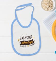 BK Kids Babasının Aslan Oğlu Tasarımlı Mavi Bebek Body Zıbın ve Mama Önlüğü Hediye Seti-1