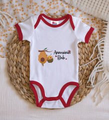 BK Kids Annesinin Balı Tasarımlı Kırmızı Bebek Body Zıbın-1