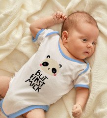 BK Kids But First Milk Tasarımlı Mavi Bebek Body Zıbın-1