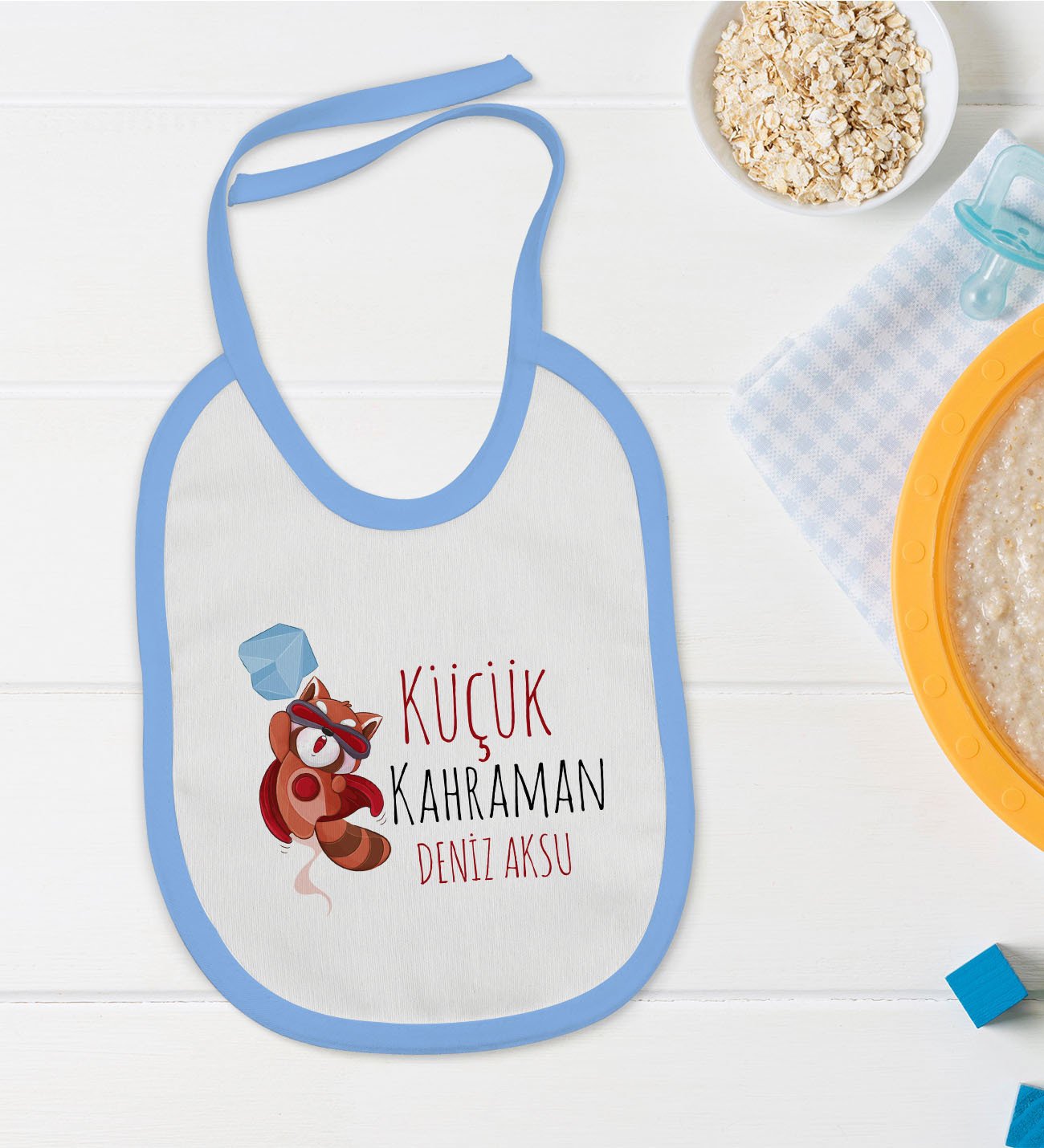 BK Kids Kişiye Özel Mavi Bebek Mama Önlüğü - Model 75